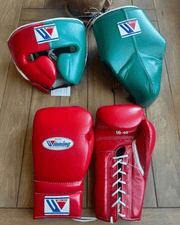 Winning Green/Red Boxing Set Fitness Training Gloves Headguard