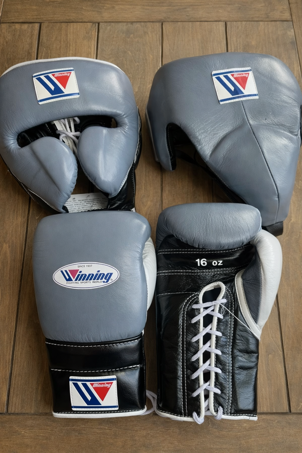 Winning Grey/Black/White Boxing Set Heavy Duty Gloves Training Collection