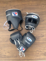Winning Dark-Grey Boxing Set Premium Training Gloves Kit