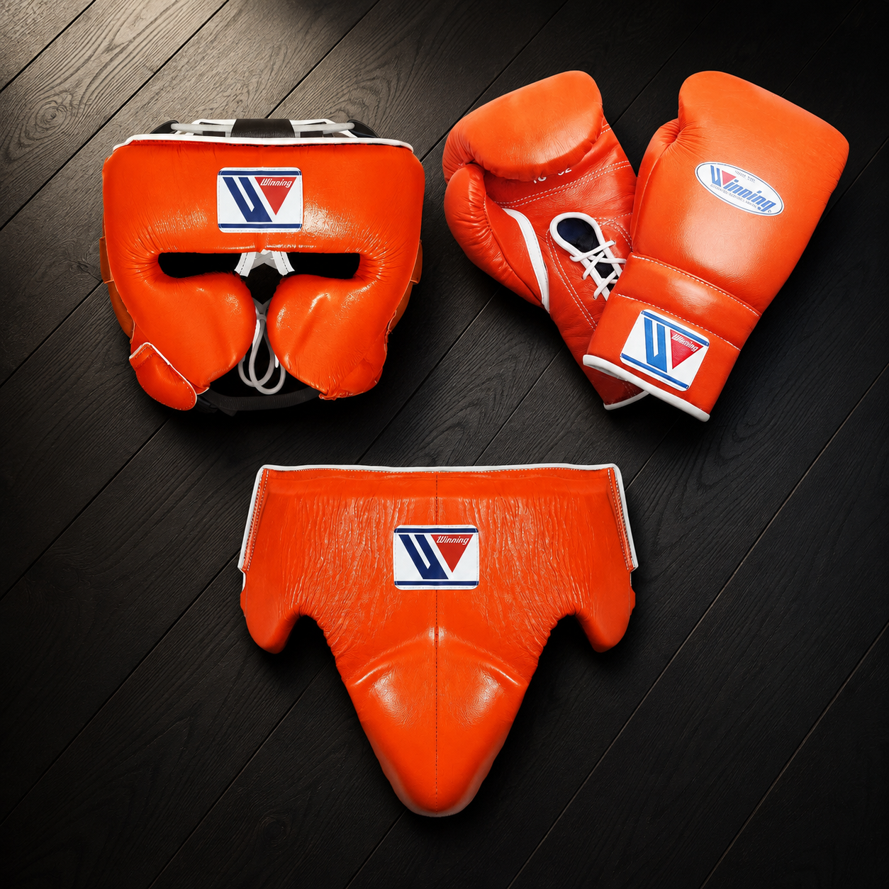 Winning Boxing Sets Orange Leather Gloves and Mitts for Training