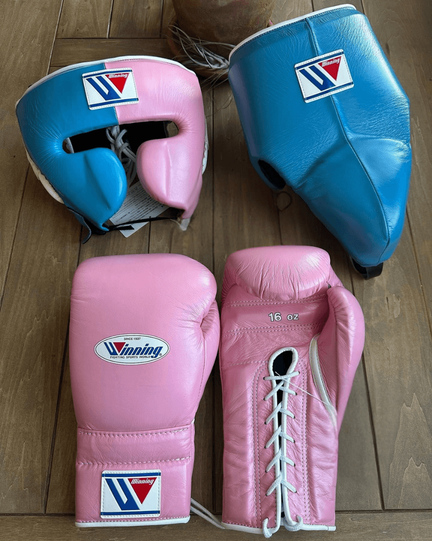 Winning Boxing Gloves Set Pink/Sky-Blue Heavy Duty Training Collection