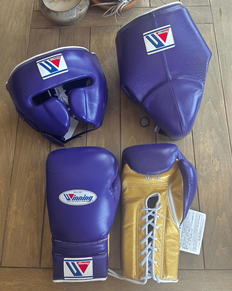 Winning Leather Boxing Set Purple/Gold Custom Training Collection