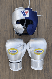 Winning Silver/Blue Boxing Set Heavy Duty Gloves Training Collection