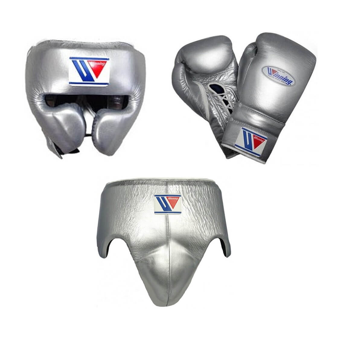 Winning Complete Boxing Set Silver Gloves Headguard Training Bundle
