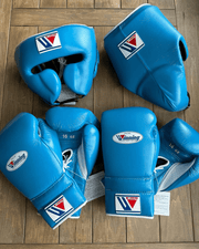 Winning Boxing Set Sky-Blue/White 14oz Gloves with Headguard Training Kit
