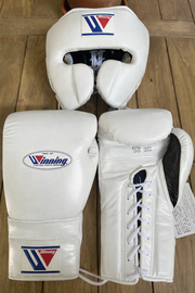 Affordable Winning Full Gloves Set White/Black with Headguard