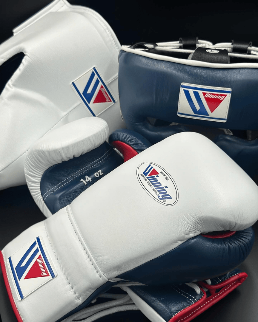 Winning White/Blue/Red Boxing Set Custom Training Gloves Bundle
