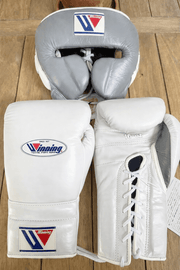 Winning Complete Boxing Set White/Grey Gloves Headguard Training Bundle