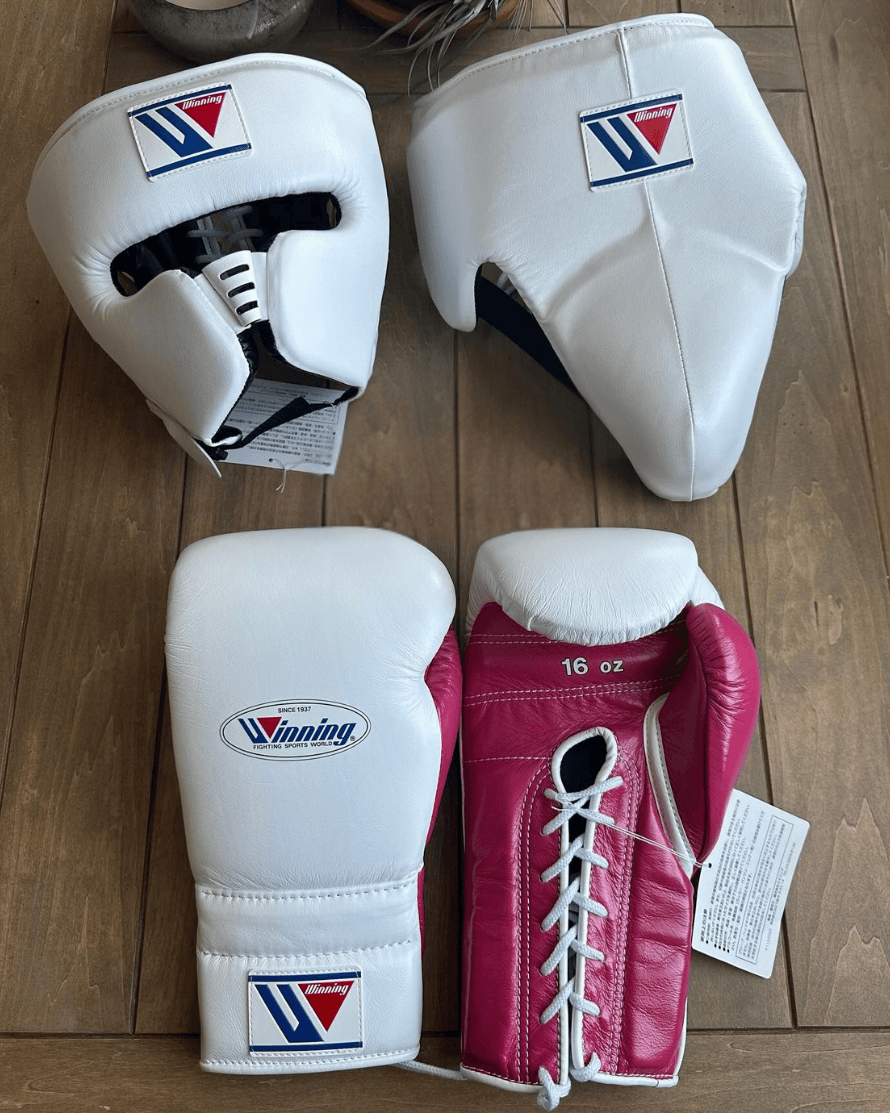 Winning Boxing Gloves Set White/Pink Heavy Duty Training Collection
