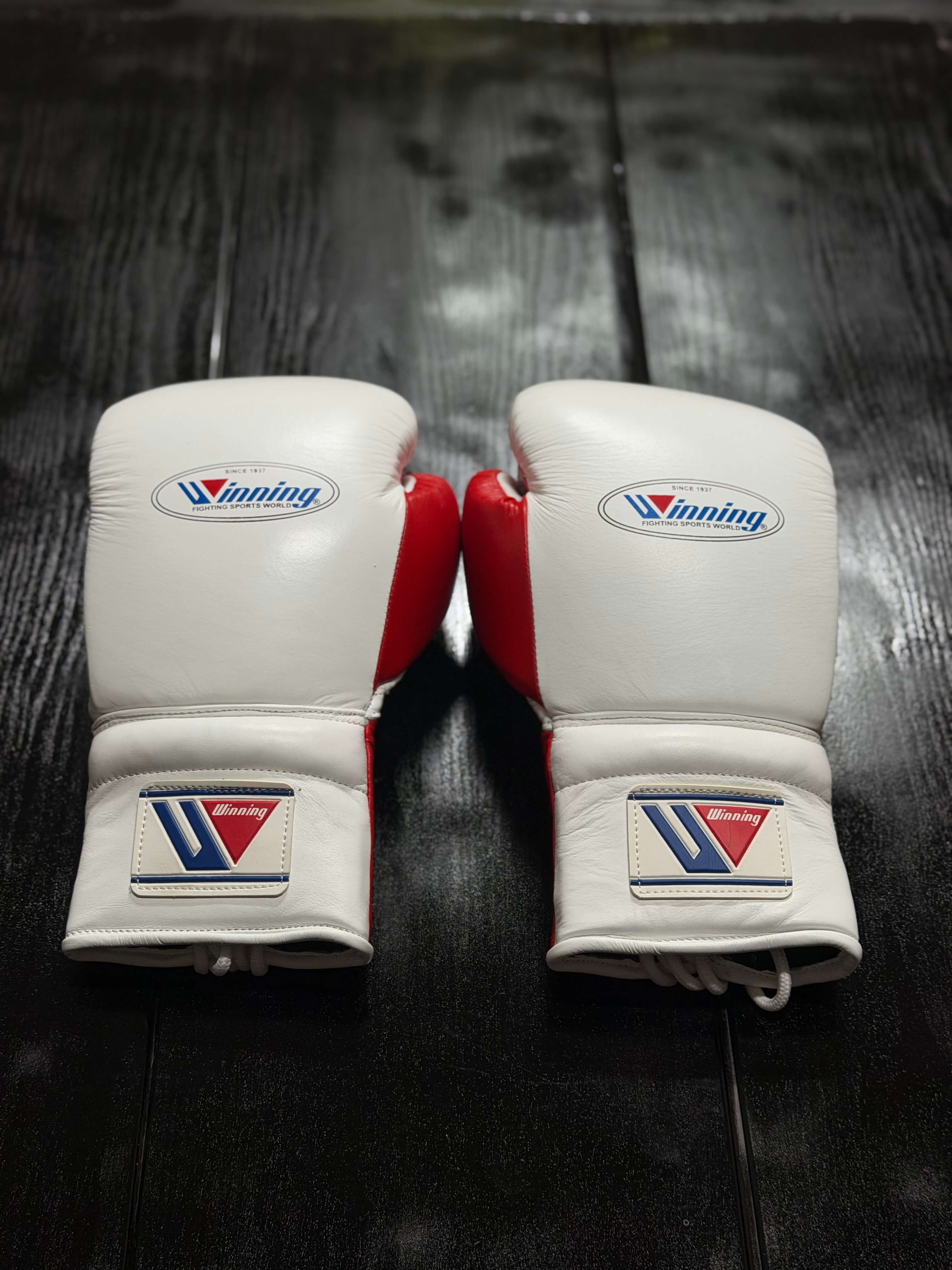 Winning Boxing Sets White/Red Leather Gloves Back View