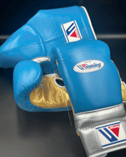 Winning Boxing Gloves Set Blue/Gold/Silver Great Value Training Pack