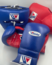 Winning Boxing Set Red/Blue Lace-Up Gloves Headguard Kit