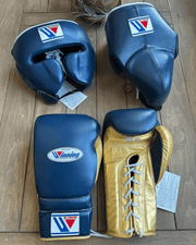 Winning Complete Boxing Set Dark-Blue/Gold Gloves Headguard Training Bundle