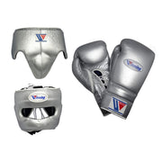 Winning Silver Full Boxing Set Gloves Headguard Groin Guard