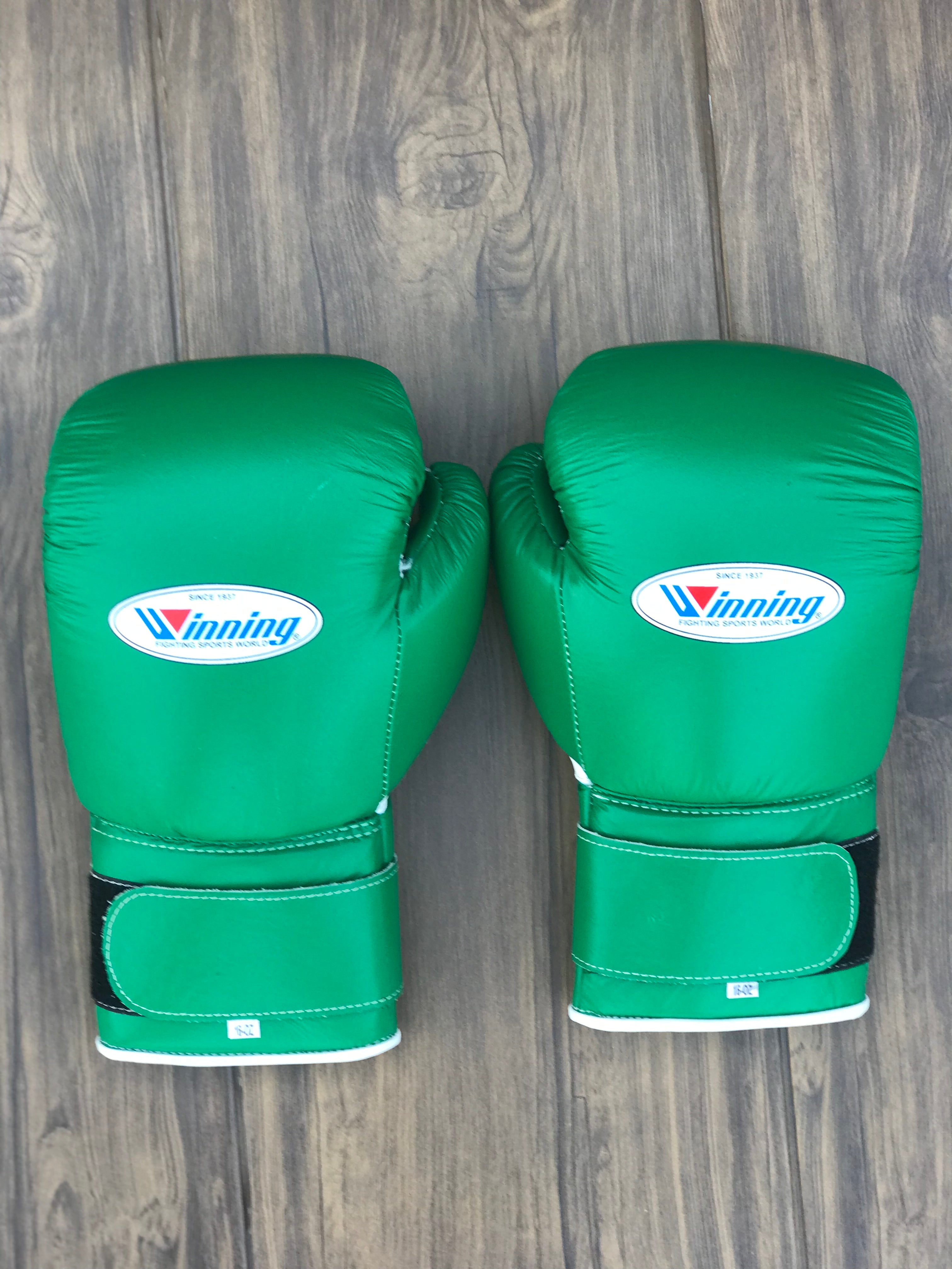 Winning green boxing gloves velcro back view custom training gloves for boxing