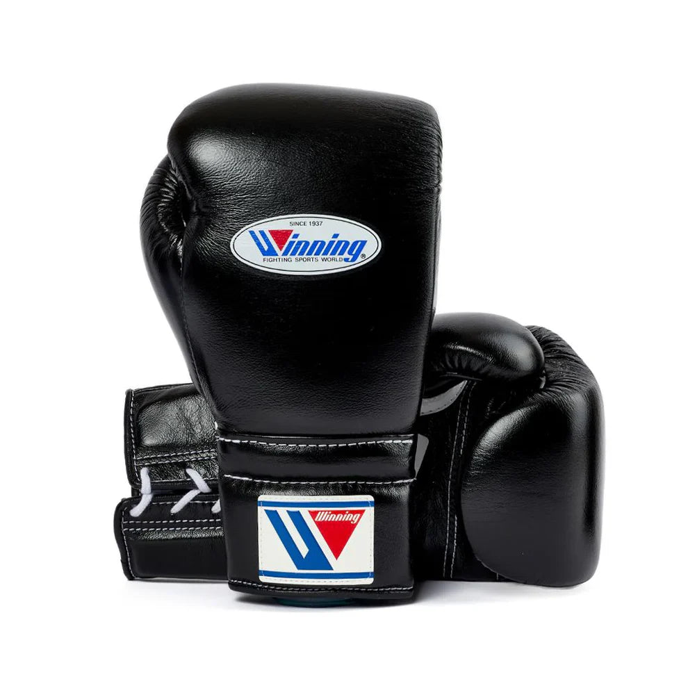 Winning boxing gloves Black lace up high quality sparring gloves