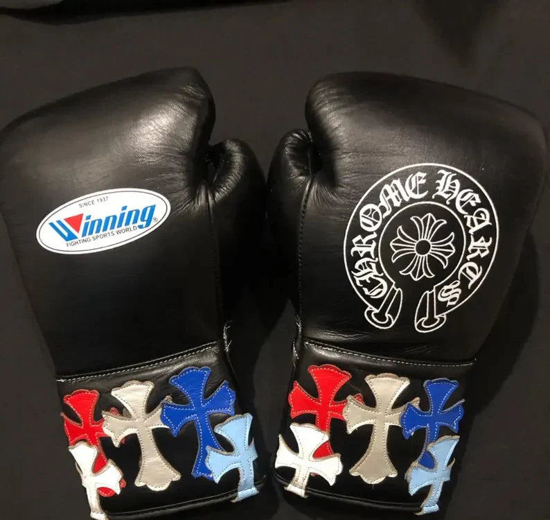 winning boxing gloves black/multi chrome heart style back thumb view high quality lace up boxing gloves