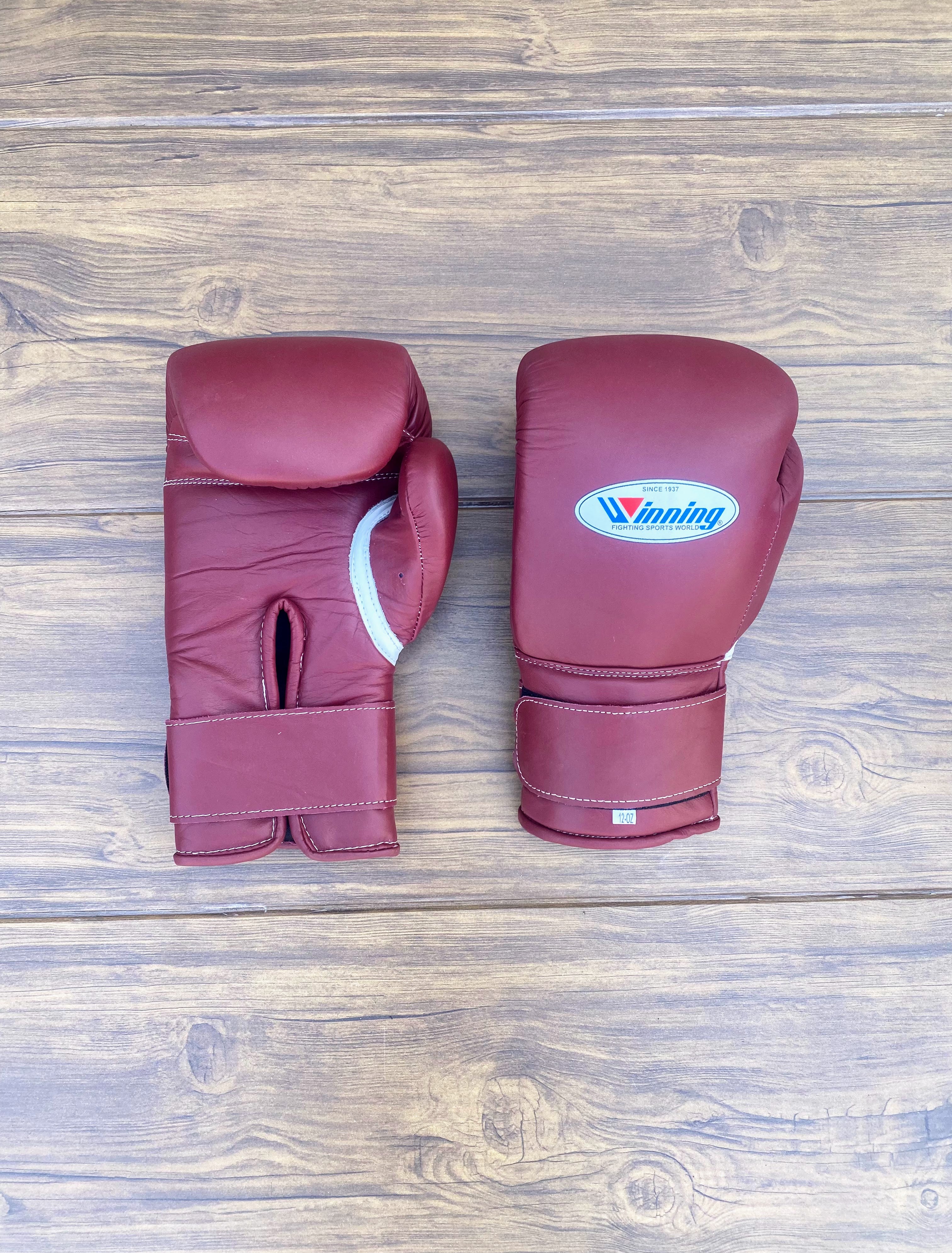 winning boxing gloves dark-pink velcro back and front view high quality sparring gloves