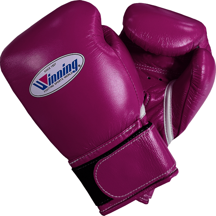 winning boxing gloves dark-pink velcro back and thumb view high quality sparring gloves