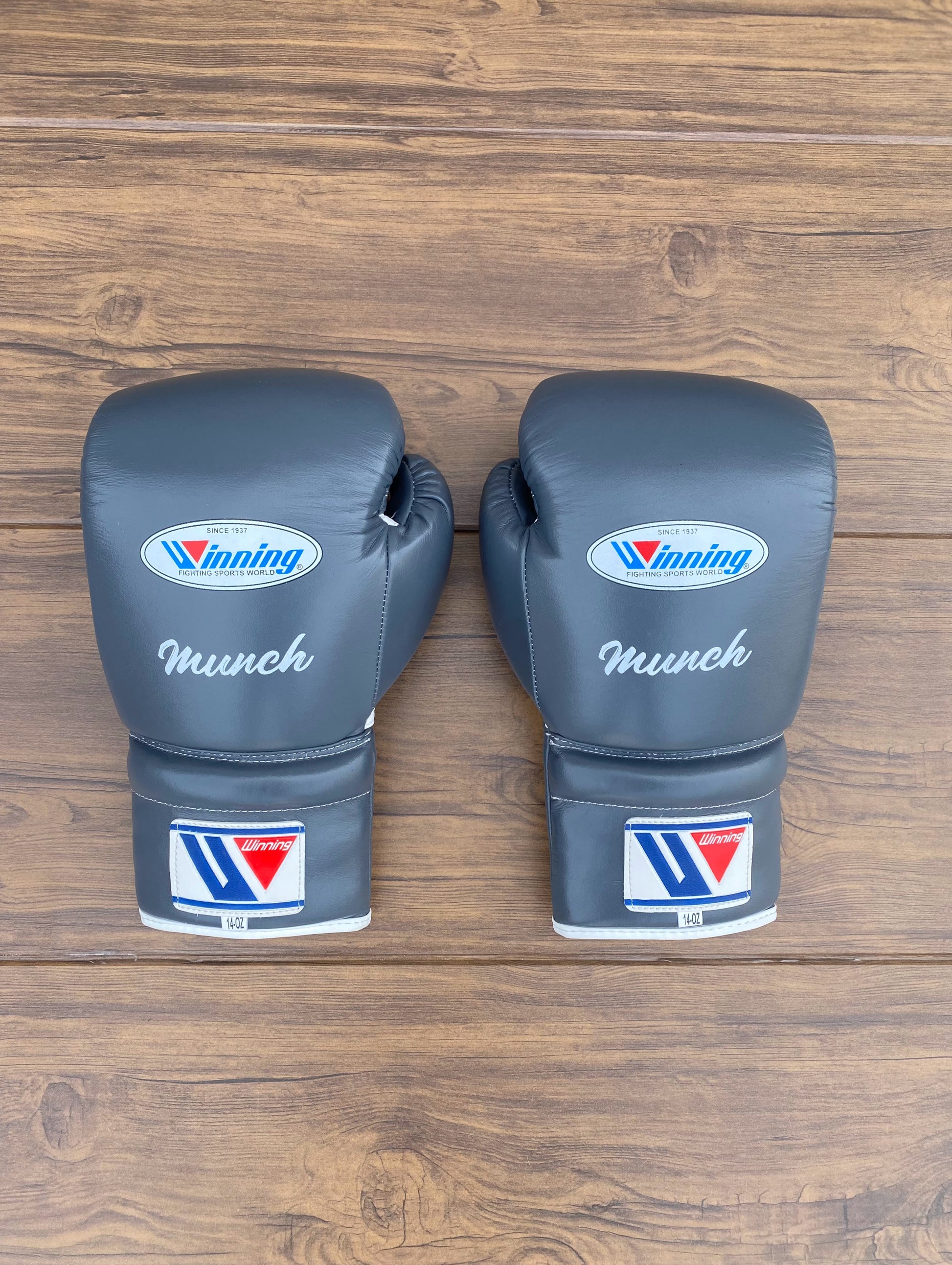 winning boxing gloves grey back view professional boxing gear premium quality