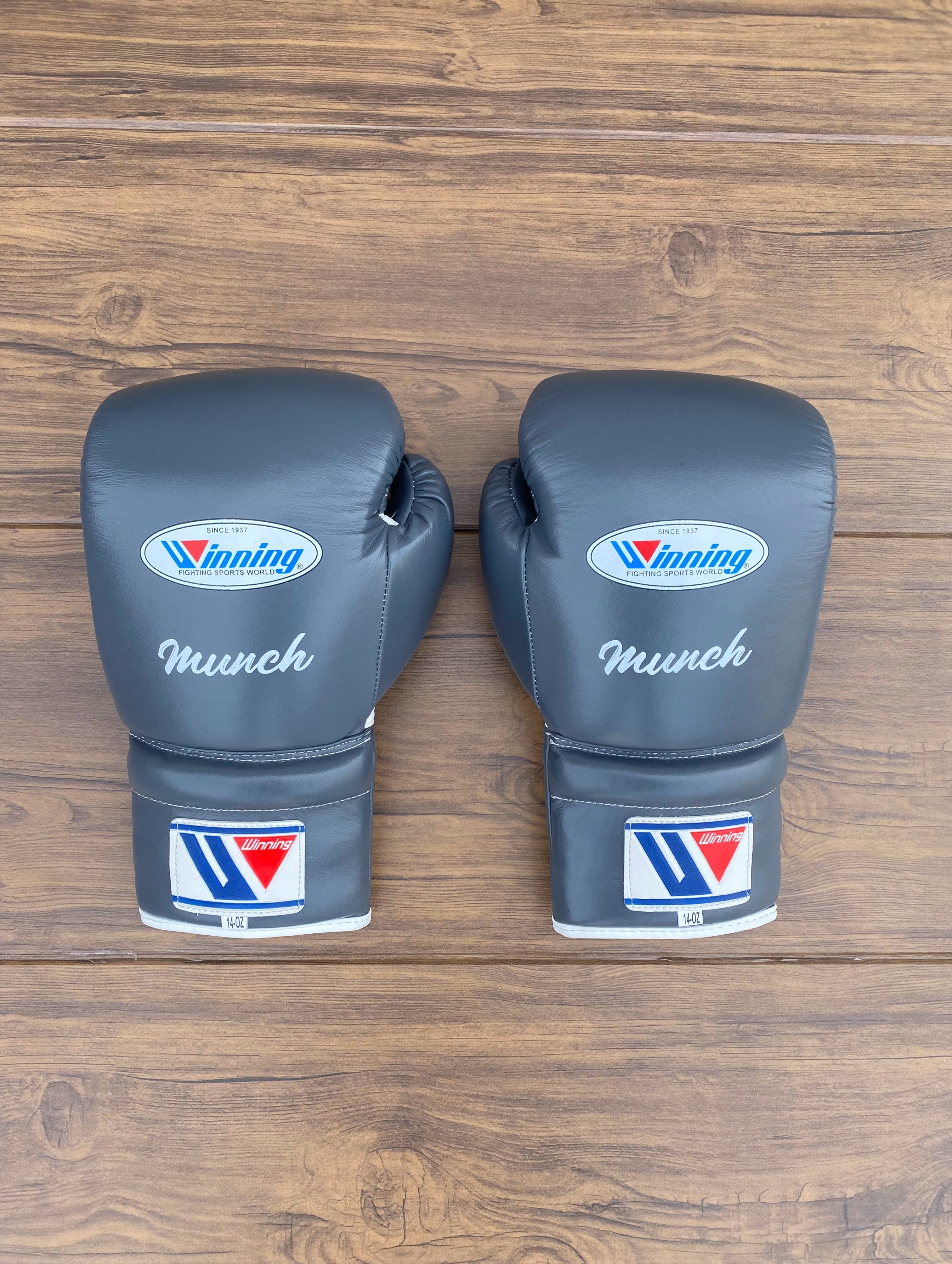 winning boxing gloves grey back view professional boxing gear premium quality