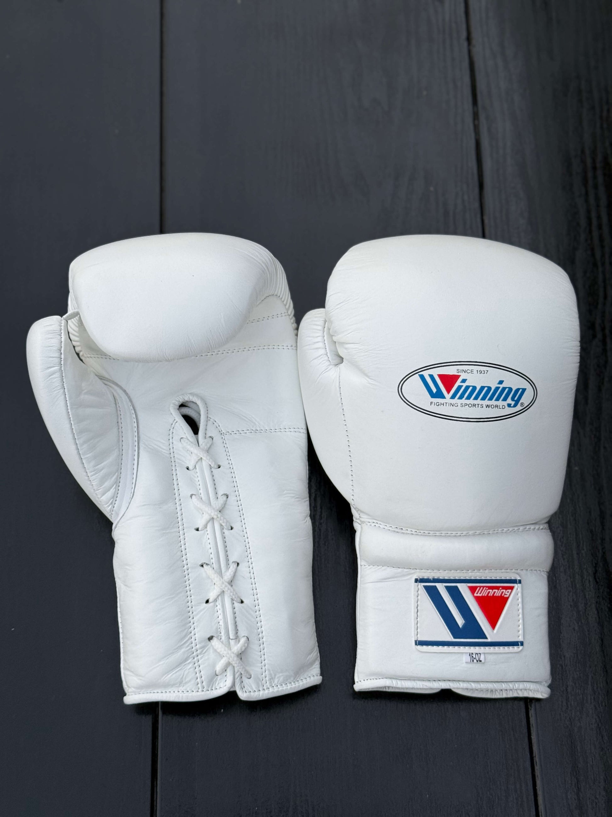 Winning boxing gloves White back front thumb View premium leather professional training gloves