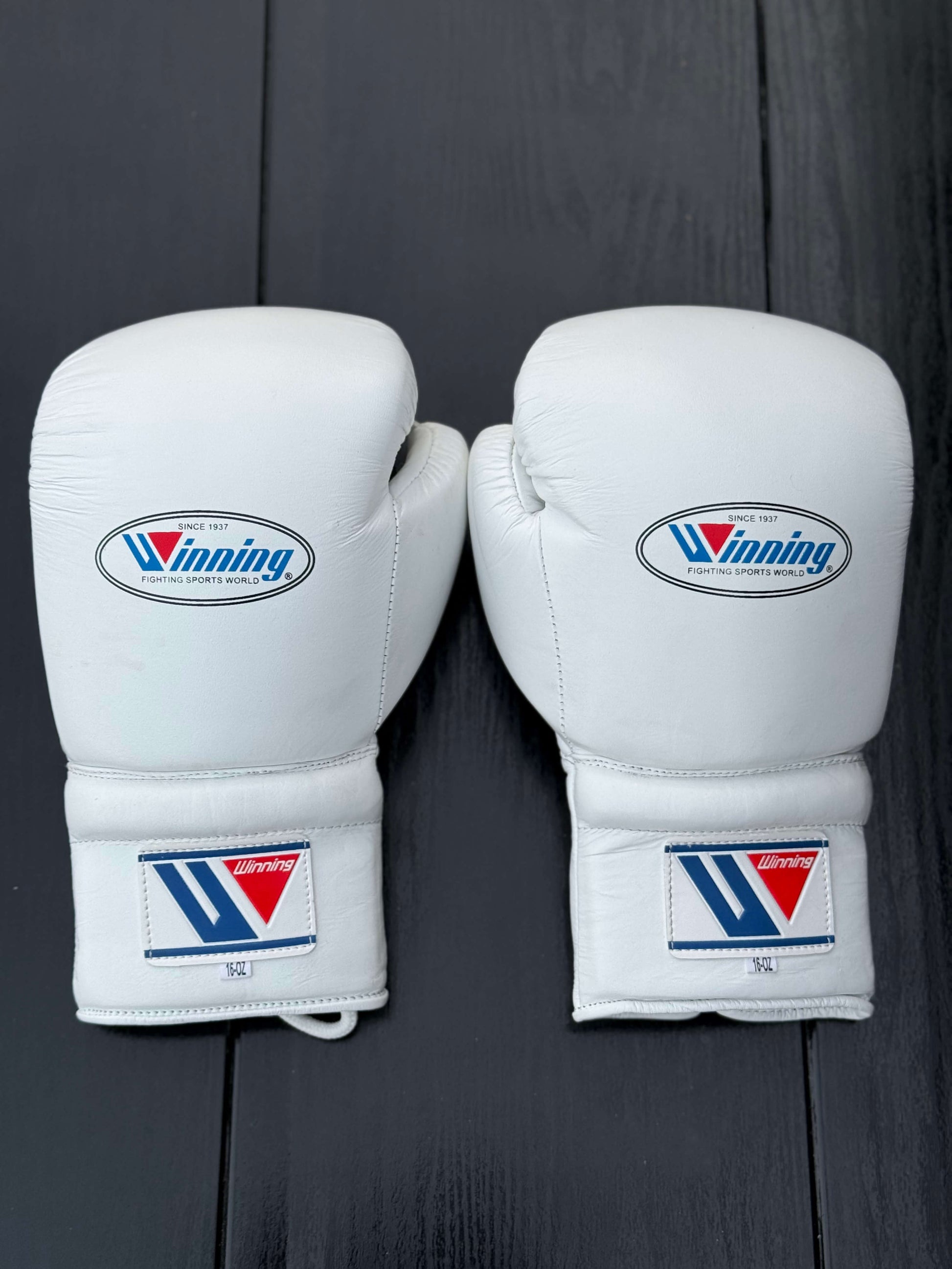Winning boxing gloves White back View premium leather professional training gloves
