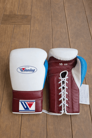 Winning White/Brown/Blue Boxing Gloves Custom Fit Gym Training