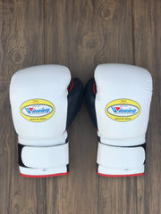 winning White/Black/Red boxing gloves back view velcro high quality sparring gloves