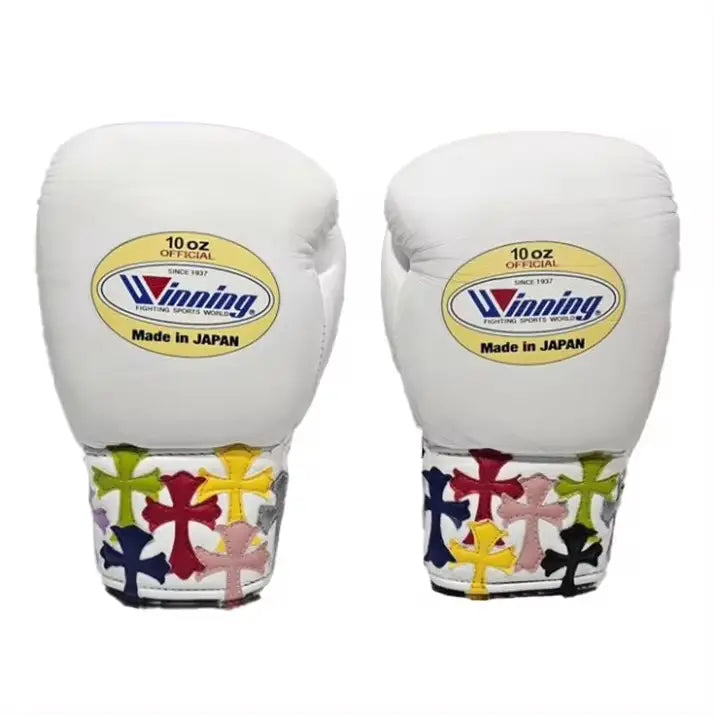 Winning boxing gloves white/multi chrome heart Style Japanese Logo custom name boxing training gloves