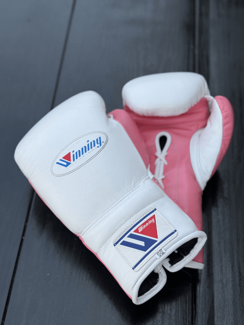 winning boxing gloves white/pink back and front view premium fight gloves for athletes