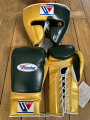 Winning Training Boxing Gloves Set Green/Gold 16oz Durable