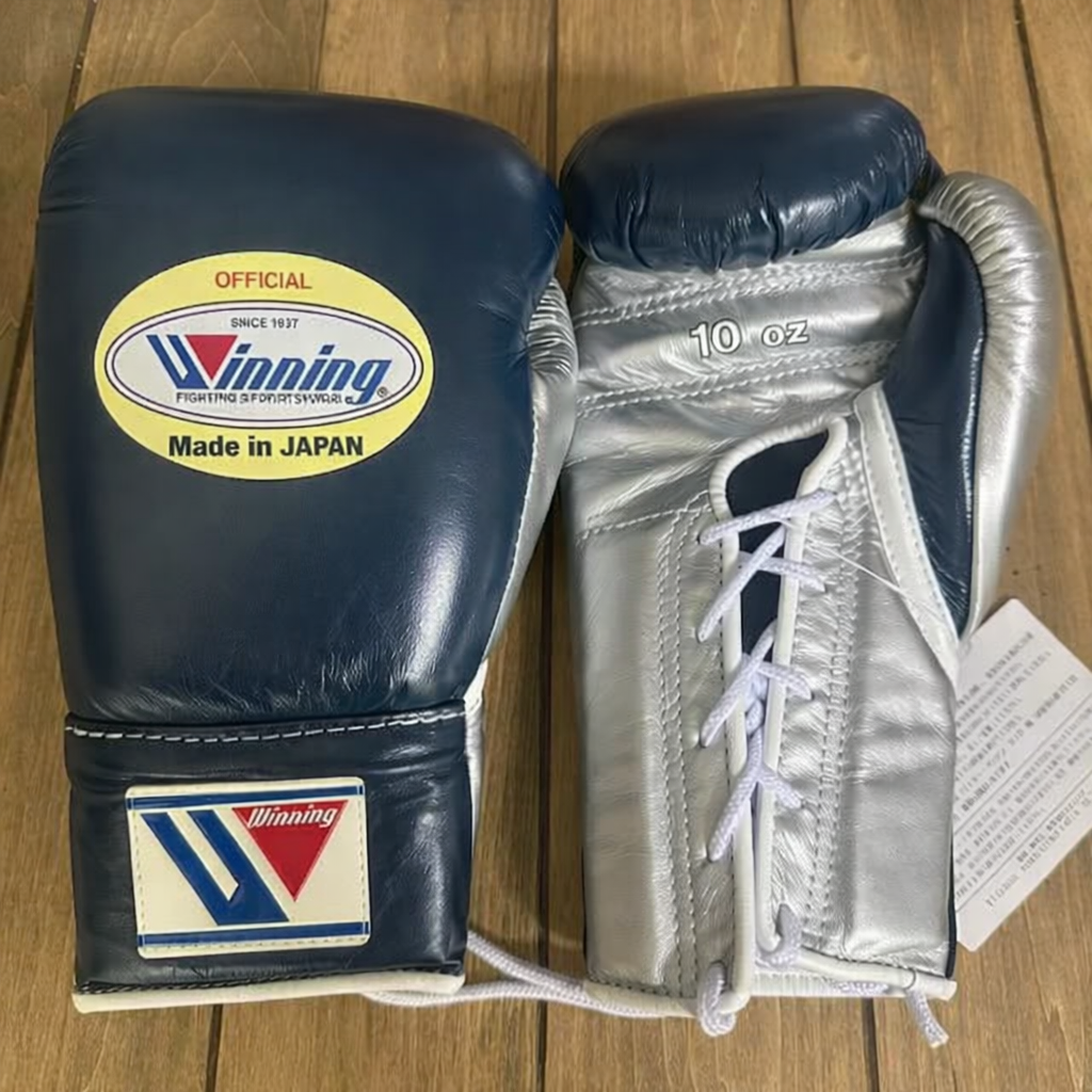 Winning boxing gloves Dark-Blue/Silver Japanese Logo premium leather professional training gloves