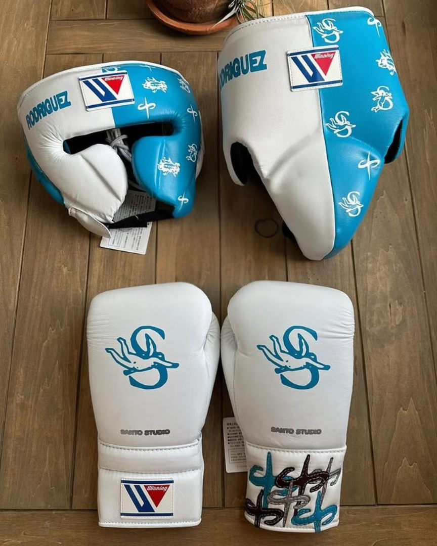 Best Value Winning Boxing Gloves Set White/Blue/Black Lace-Up Bundle