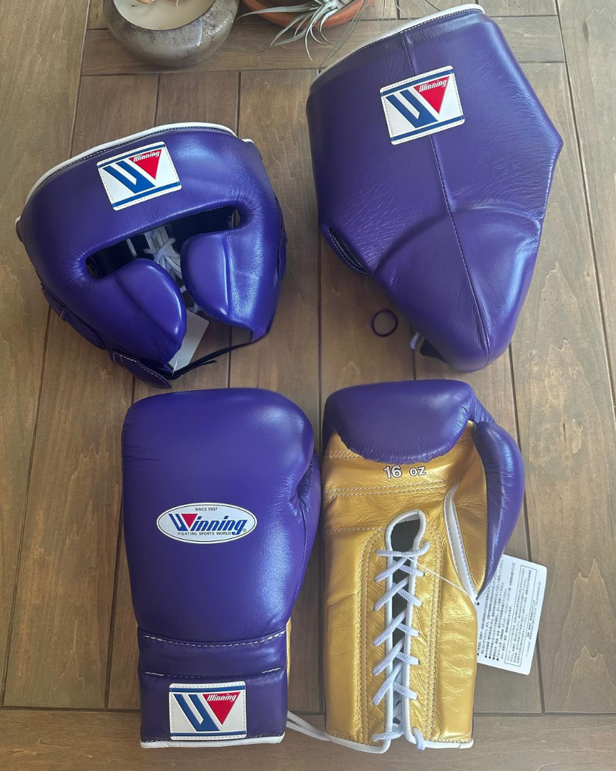 High Value Winning Boxing Gloves Set Purple/Gold Fitness Training Kit