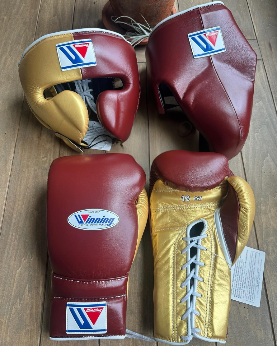 Budget Custom Winning Boxing Gloves Set Maroon/Gold Daily Training Kit