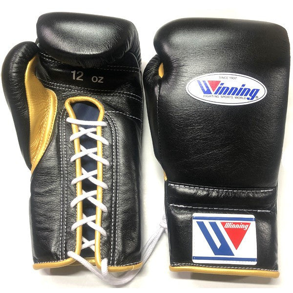 Winning Black/Gold Boxing Gloves Lace Up