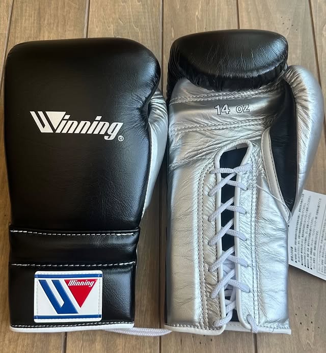 Winning Black/Silver Boxing Gloves Premium Leather Training Pair