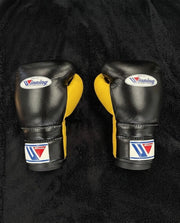 Winning Boxing Gloves Black/Yellow Lace Up Leather Gloves for Training