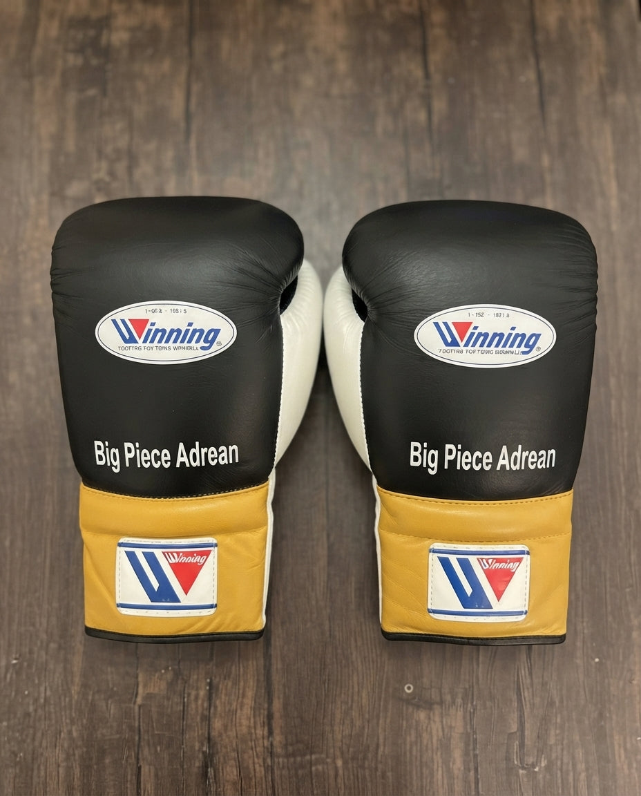 Winning Boxing Gloves Black Yellow/White Leather Training Gloves for Sparring