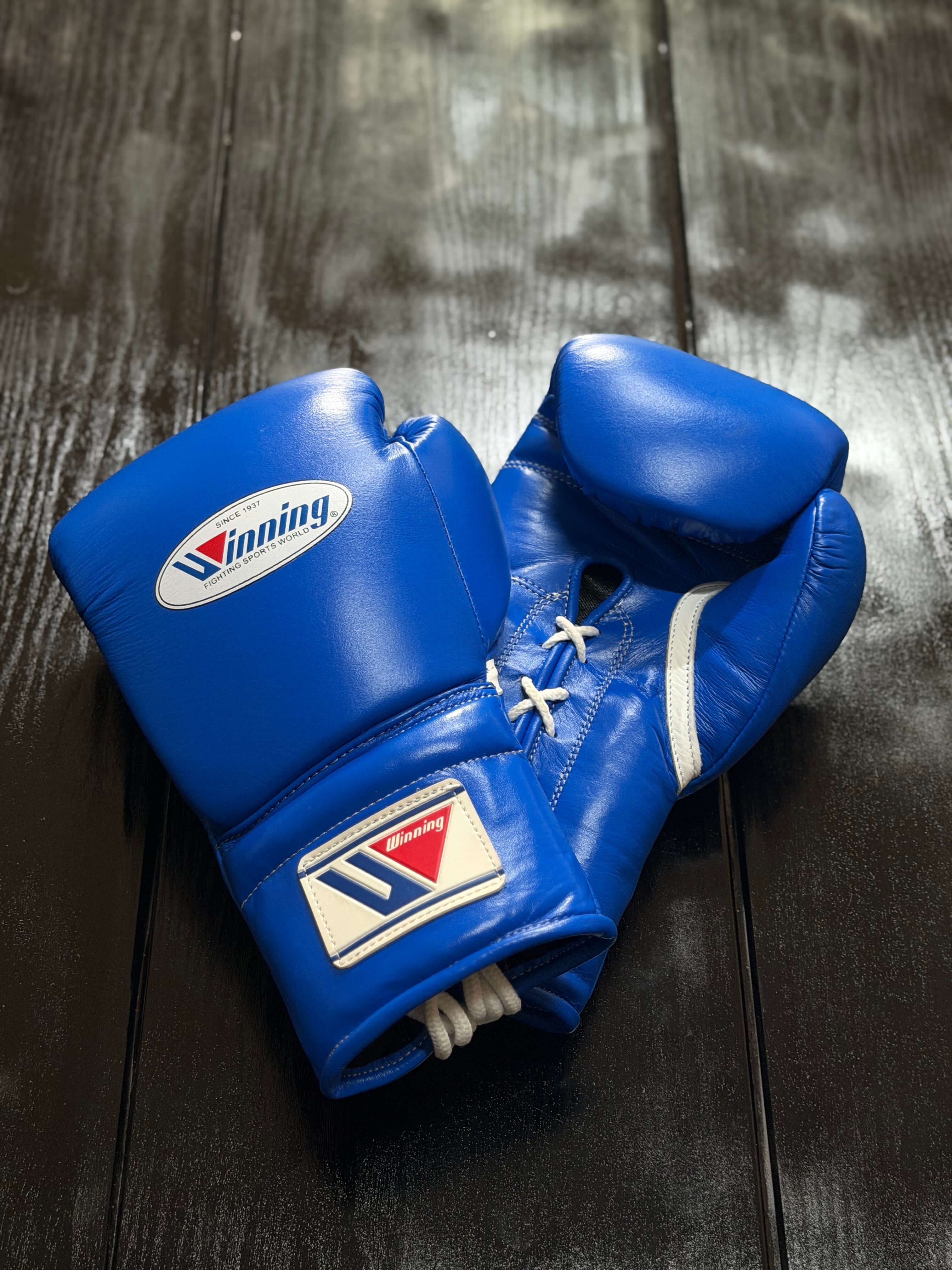 Winning Boxing Gloves Blue Leather Training Gloves View