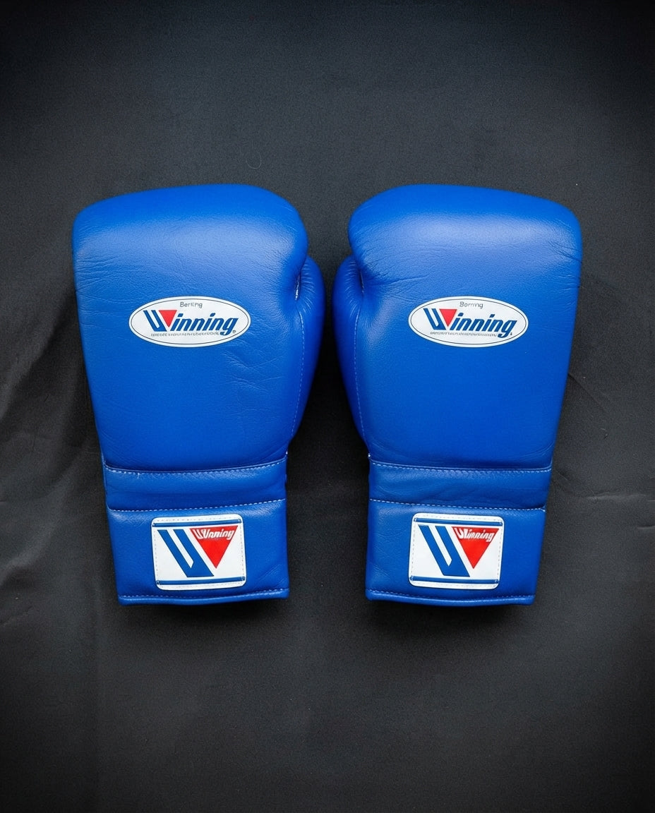 Winning Boxing Gloves Blue Padded Leather Gloves for Boxing Drills