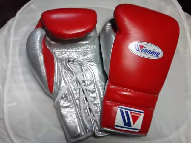 Winning Carrot/Slate Lace-Up Boxing Gloves Front View