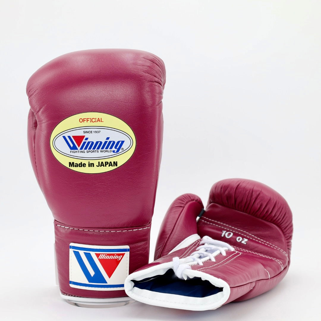 Winning Dark-Pink Leather Boxing Gloves Heavy Duty Training Pair