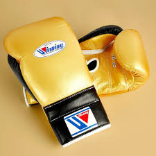 Winning Boxing Gloves Gold/Black 14oz Leather Training Gloves Back View