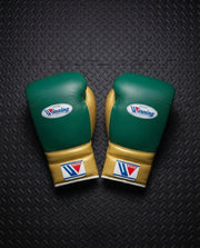 Winning Boxing Gloves Green/Gold Leather Gloves for Fighting Practice