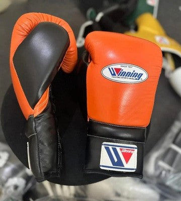 Winning Orange/Black Leather Boxing Gloves Side View