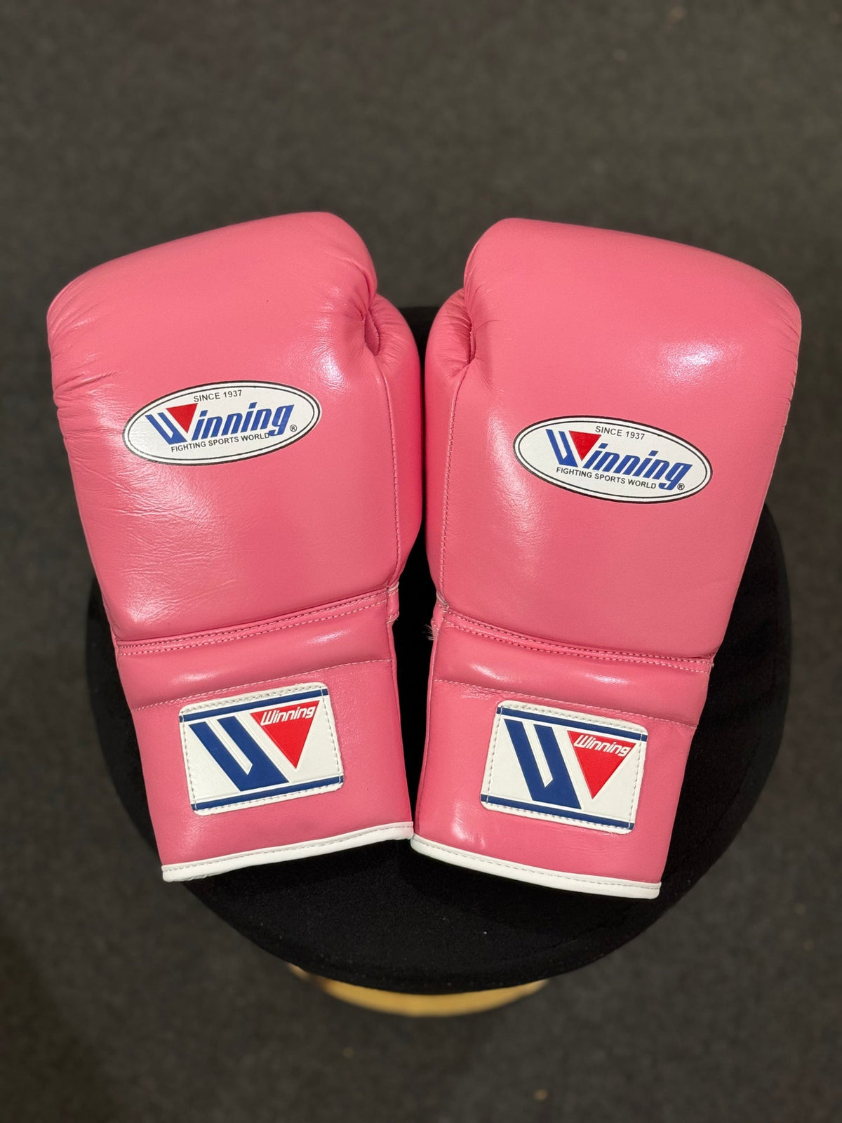 Winning Boxing Gloves Pink Lace Up Leather Gloves Back View
