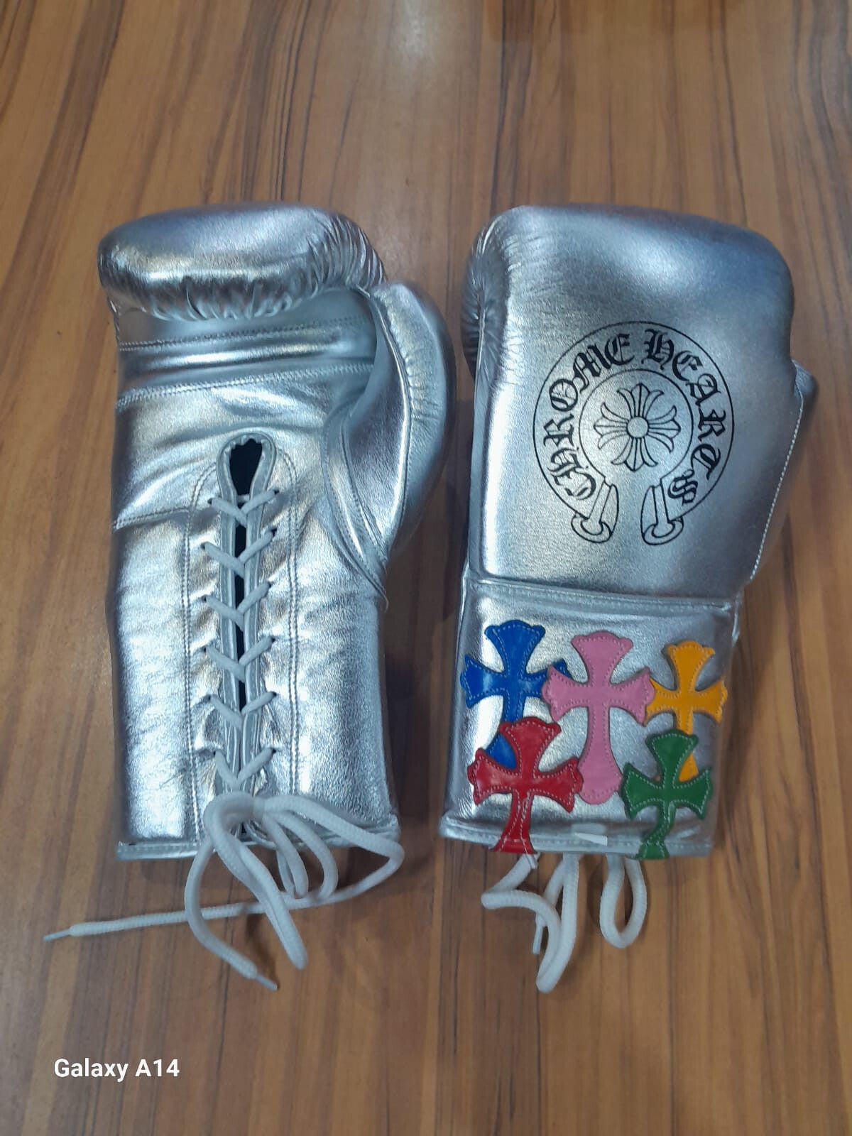 Winning Silver Boxing Gloves Women Fitness Training Gloves Front View