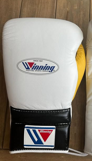Winning White/Black/Yellow Boxing Gloves Sparring Training Gloves Lace Up